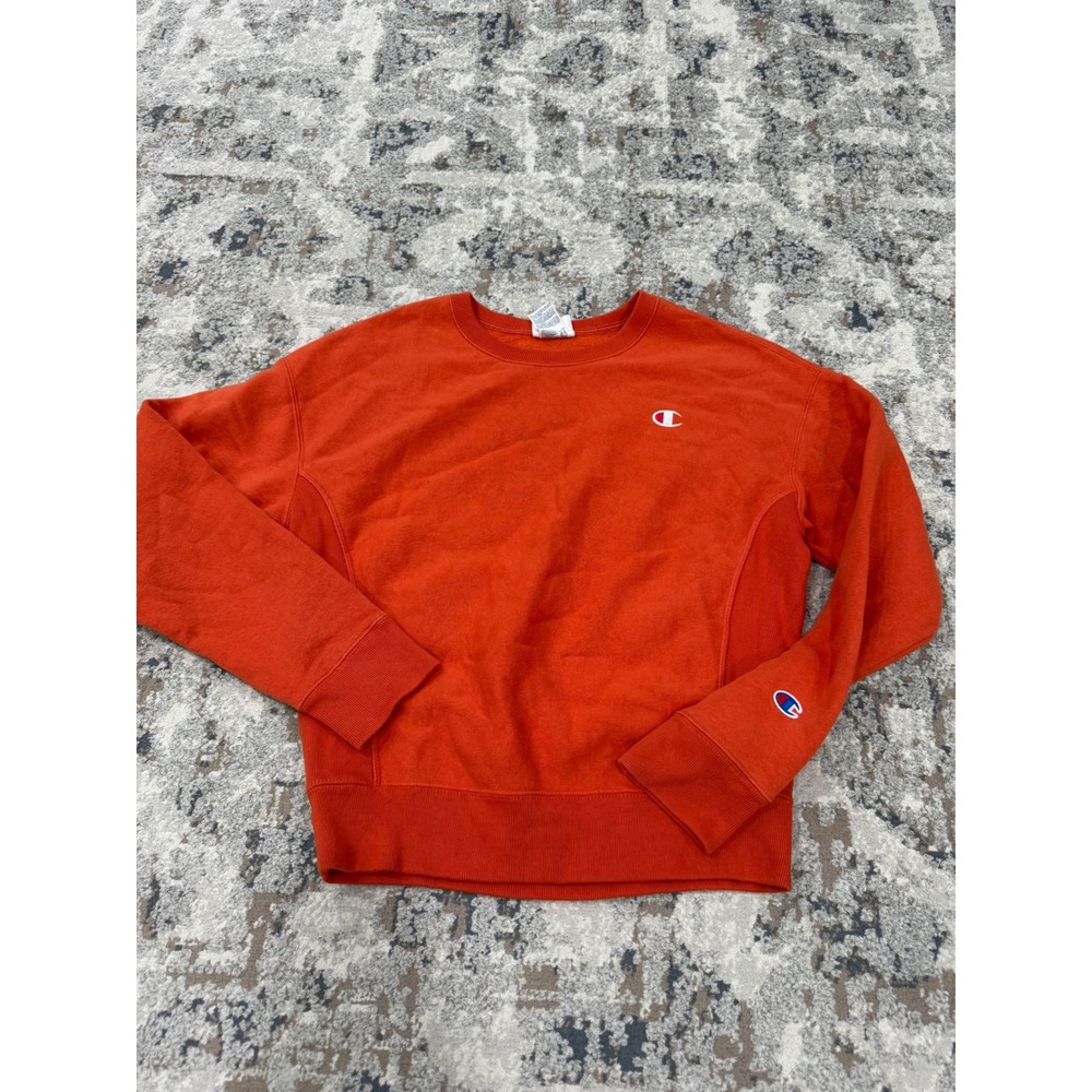 Champion Reverse Weave Orange Sweatshirt Crewneck Mens Small GF70 Logo